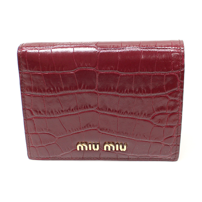 MiuMiu(미우미우) 5MV204 버건디 크로커다일 패턴 레더 금장 반지갑