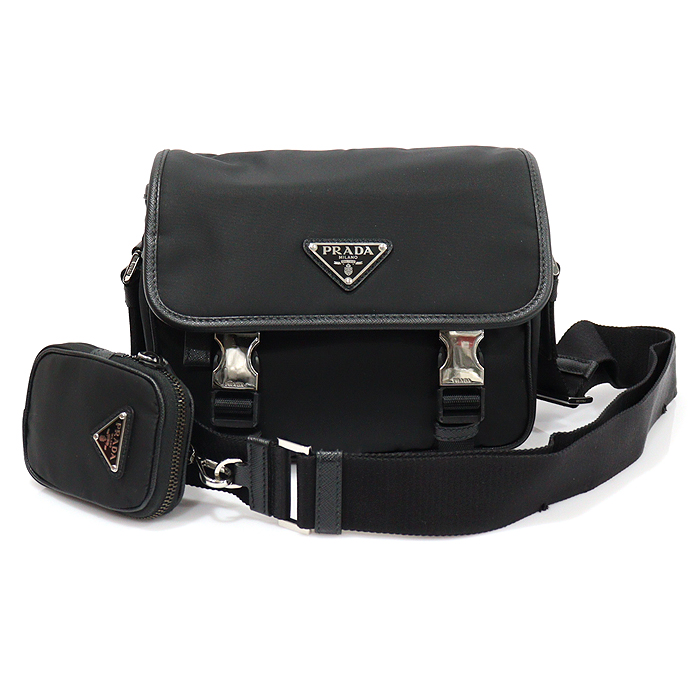 Prada (Prada) 2VD034 Black Tesuto Saffiano Rinylon Triangle Logo Shoulder Cross Bag