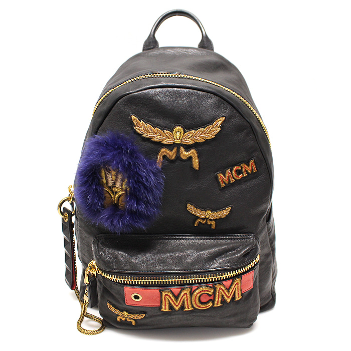MCM(MCM) MUK 6AVE65 BK001 Limited Edition Black Leather Patch Decorative Backpack