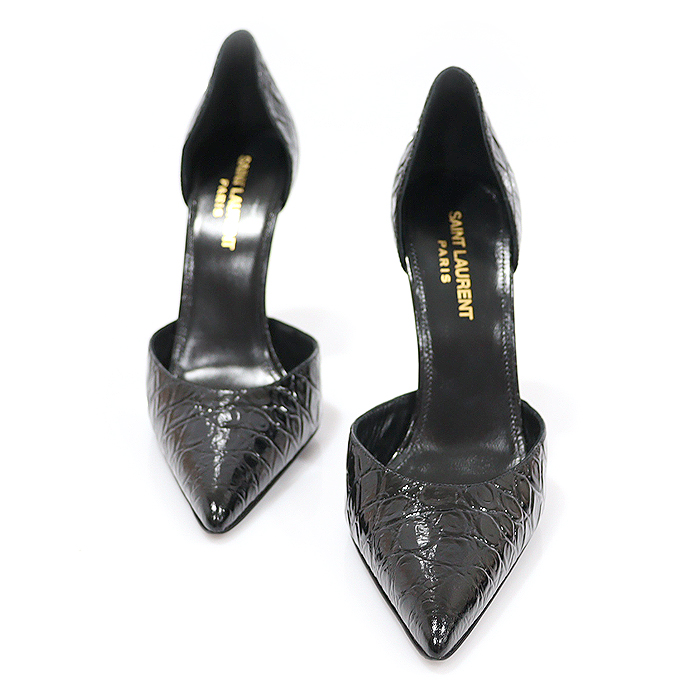 Saint Laurent 711210 Black Embossed Crock KAYLA Cayla 110 Women&#039;s Pump Shoes 36.5
