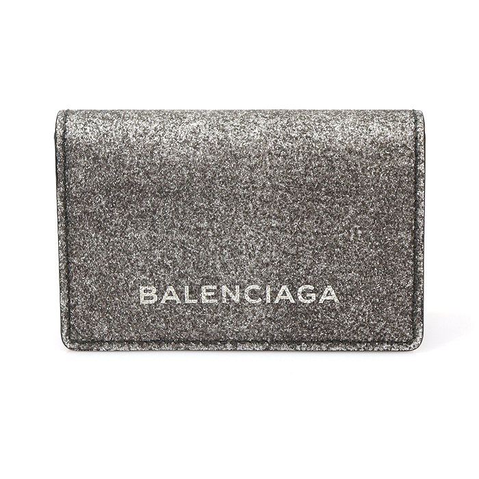 Balenciaga 440620 Metallic Silver Glitter Leather Card Wallet