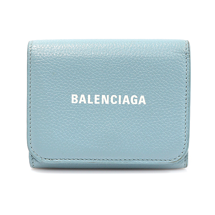 Balenciaga 655622 Blue Gray Grain Capskin Cash Zipper Mini Half Wallet
