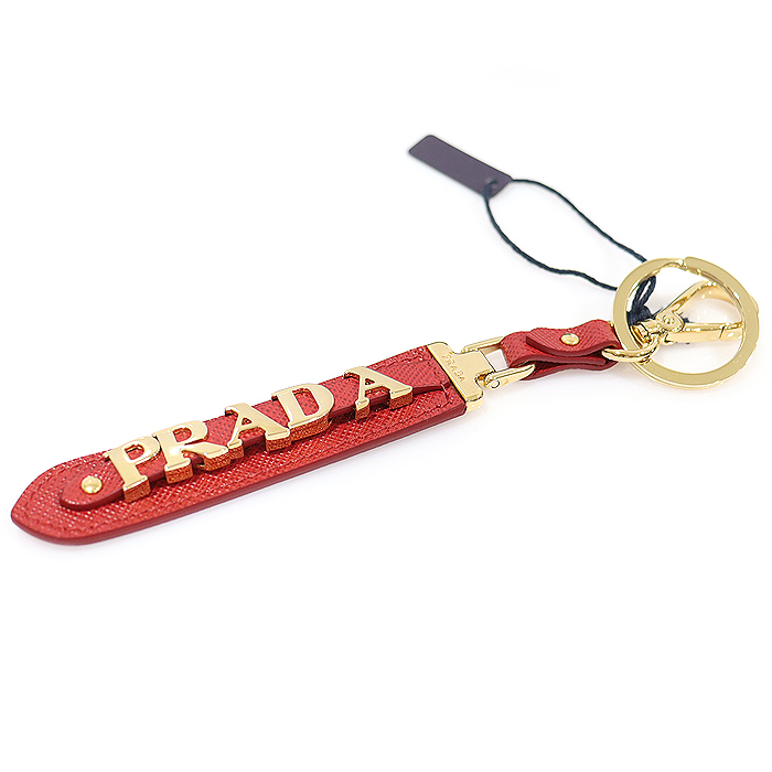 Prada 1PP067 Red Saffiano Leather Lettering Logo Keyring Keyholder