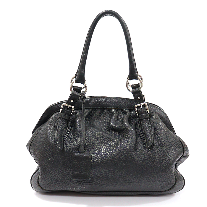 Dolce &amp; Gabbana Black Leather Silver Belt Decorated Bowling Toat Bag
