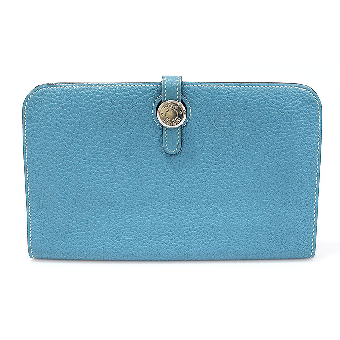 Hermes (Hermes) Blue Jeans Togo Leather Dogon Duo Silver Long Wallet (G-shaped)