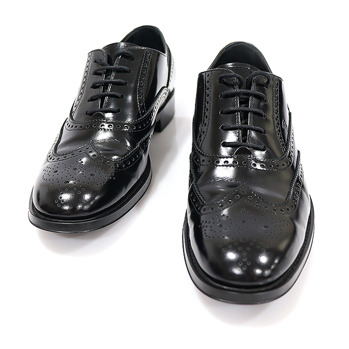 Todd&#039;s Black Leather Lace Up Performed Wing-Tip Oxford Women&#039;s Roper 37