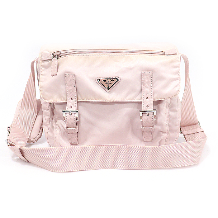 Prada 1BD953 Pink Rinallone Saffiano Triangle Logo Bella Cross Bag