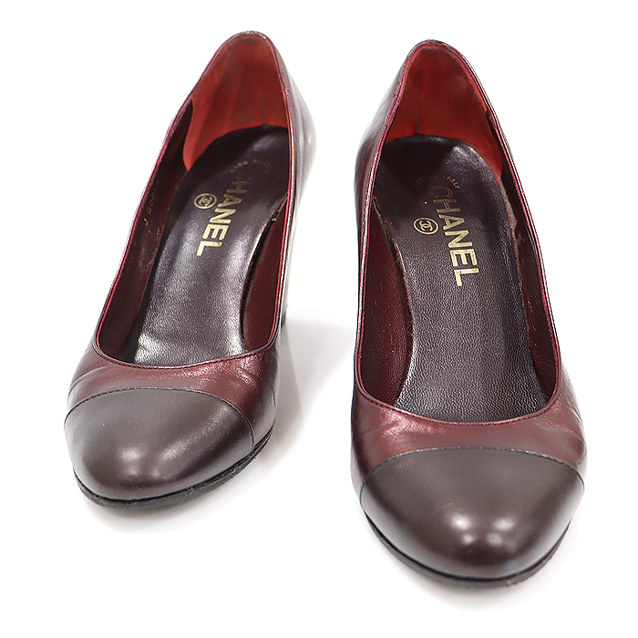 Chanel G26781 Burgundy Brown Cap Tow Camellia Decorated Pumps Women&#039;s Paws 36.5C