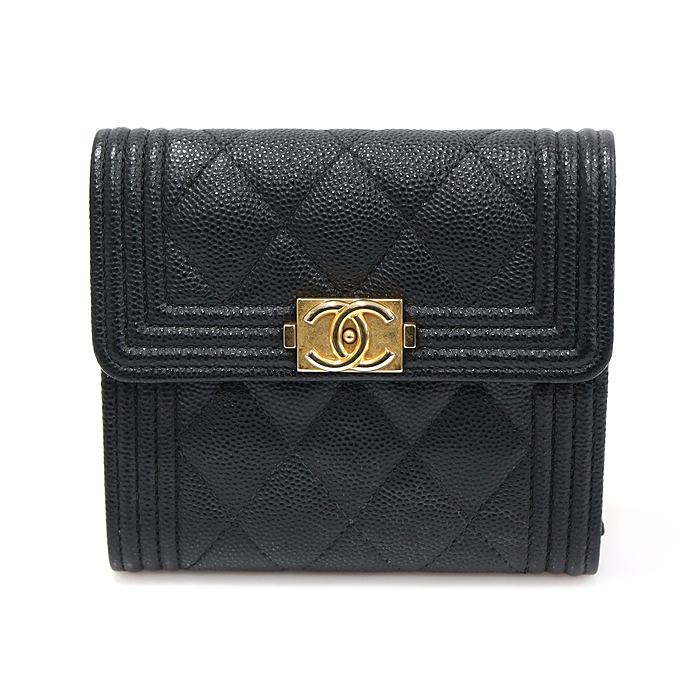 Chanel A80734 Black Caviar Gold Medal Boy Chanel Half Wallet (30 units)