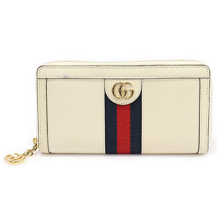 Gucci (Gucci) 523154 White Leather Opidia WEB Zipper Long Wallet