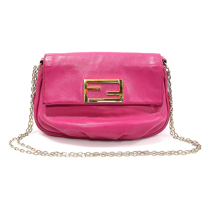 Fendi 8M0276 Pink Leather Gold FF Logo Mini Fendista Catcher Clutch Crossbag