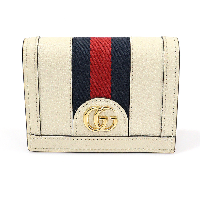Gucci 523155 White Leather WEB Opidia Card Case Half Wallet