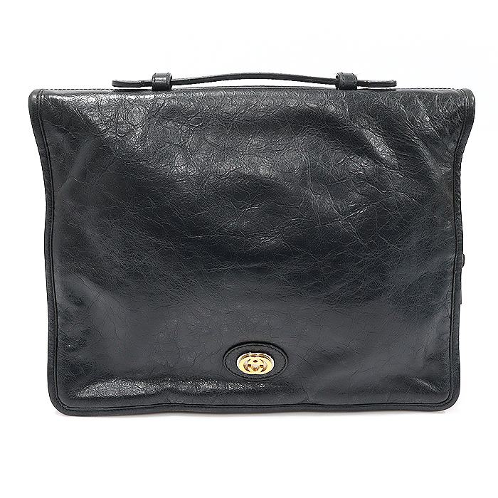 Gucci (Gucci) 575829 Black Soft Leather Two-Tone Interlocking G Portfolio Clutch Briefcase