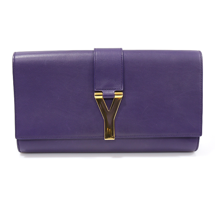 Saint Laurent 311213 Purple Leather Cabacic Y-Line Gold Logo Flap Clutch