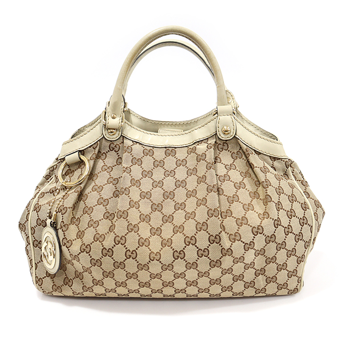 Gucci (Guchi) 211944 GG Logo Zagad Ivory Leather Trimming Gold Standard Suky tote Bag