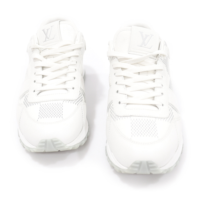 Louis Vuitton (Louis Vuitton) 1AANMK White Grained Carpskin Maxi Damier Embossed Run Away Men&#039;s Sneakers 6.5
