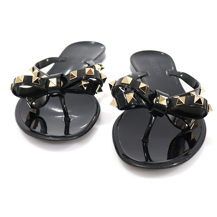 Valentino 4W2S0552PVS Black Rubber Ribbon Lockstud Jelly Flipflop Zipper Women&#039;s Sandals 36