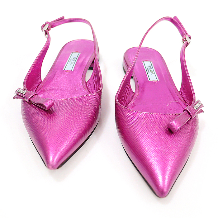 Prada 1F211L Pink Metallic Sapiano Leather Sling Bag Ballerina Women&#039;s Shoes 36