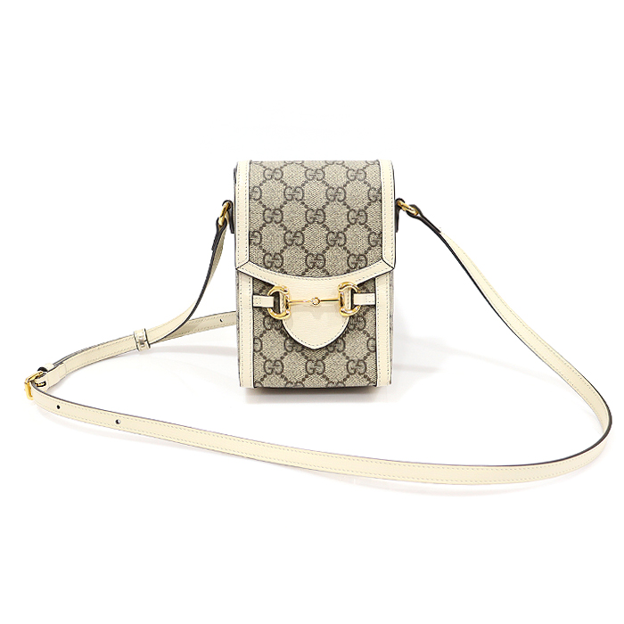 Gucci (Gucci) 625615 GG Supreme Canvas White Leather Holsbit 1955 Mini Shoulder Bag