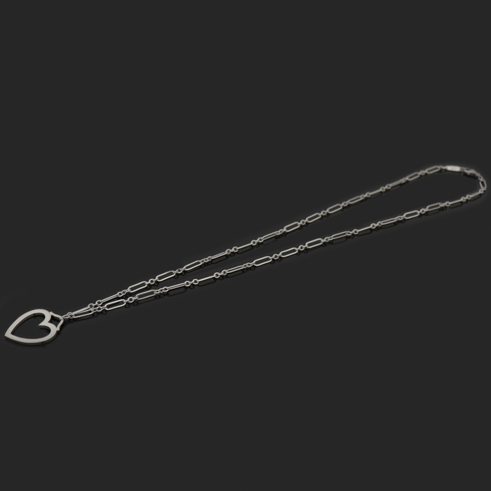 Tiffany &amp; Co 18K White Gold Sentimental Open Heart Chain Medium Pendant Necklace