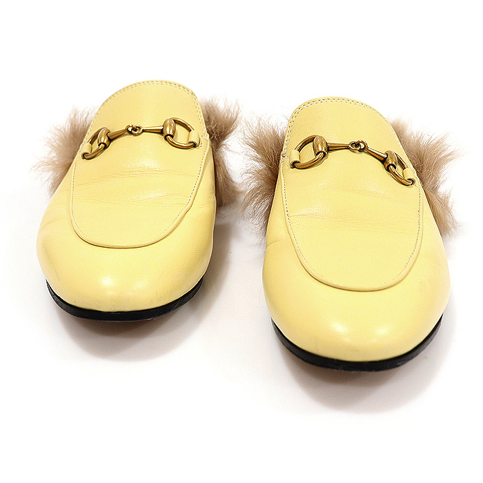 Gucci (Gucci) 426361 BURRO Yellow Leather Gold Medal Holsbit Prinstown Mul Blopper Women&#039;s Slippers 36