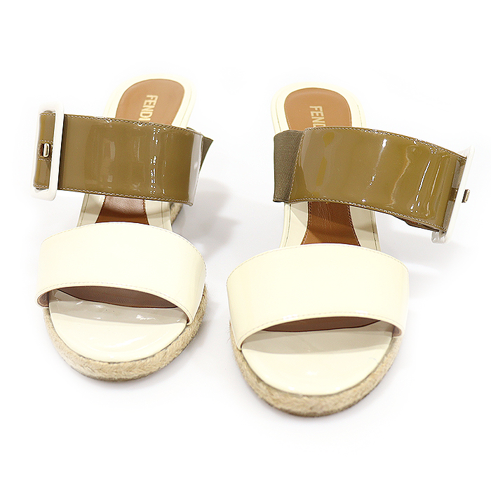 Fendi (Fendi) 8V4269 White Brown Padded Leather Wedge Hill Women&#039;s Sandals 38