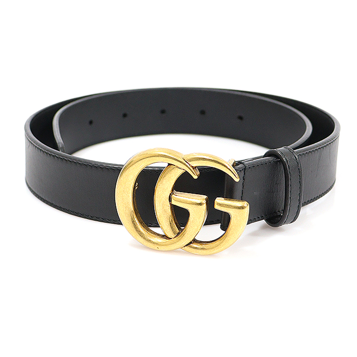 Gucci (Gucchi) 414516 Black Leather Gold Double G Buckle GG Mamon Men&#039;s Belt 85