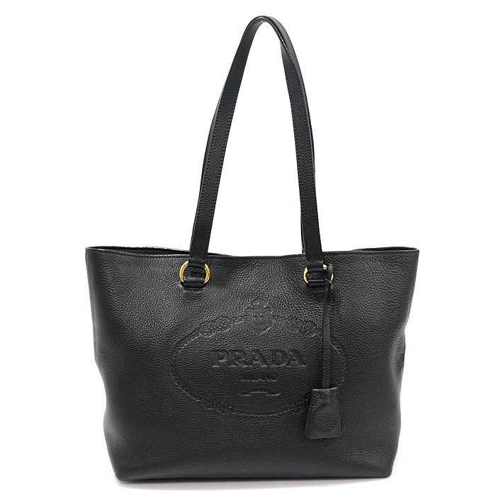 Prada 1BG100 Black Vitello Embossed Logo Medium Shoulder Bag