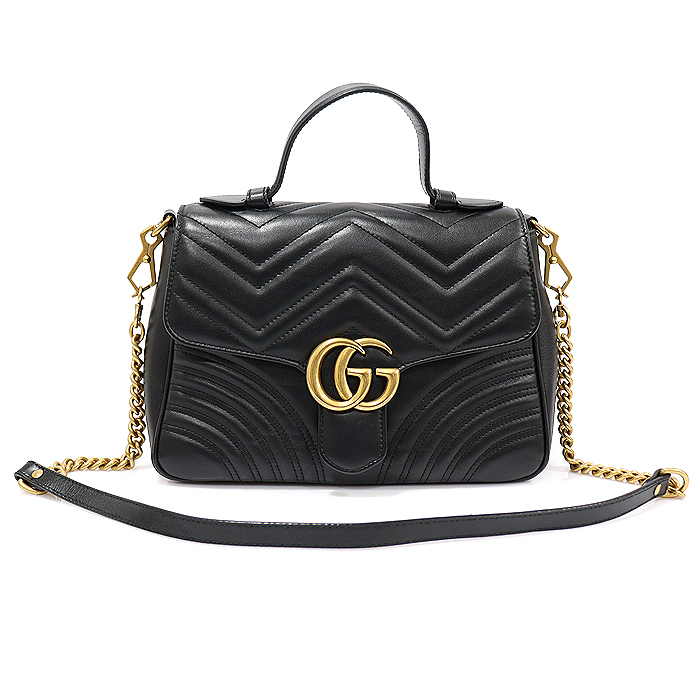 Gucci (Gucci) 498110 Black Matlase Chevron Gold Chain GG Mamont Top Handle Small 2WAY