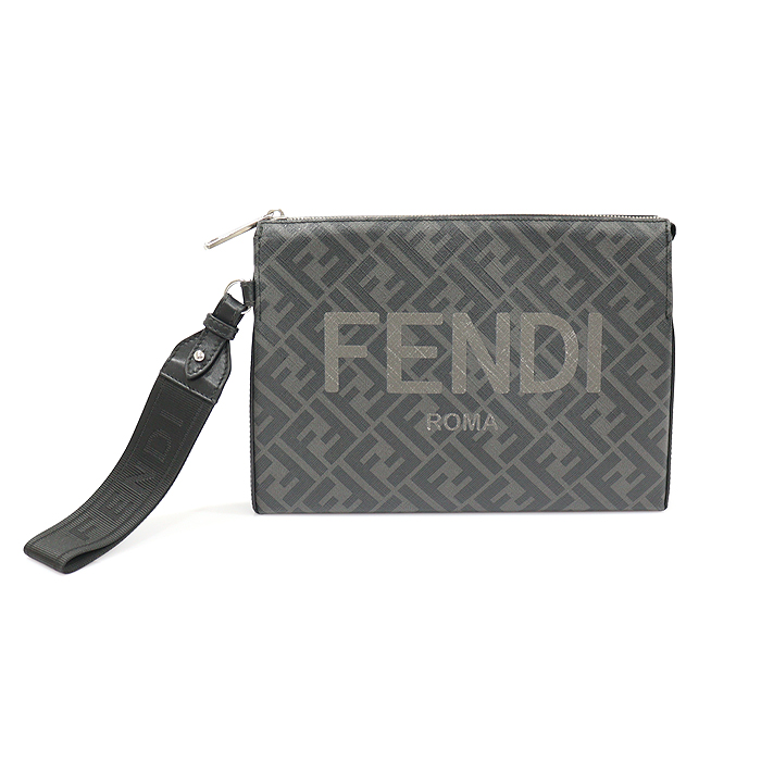 Fendi 7VA564 Gray FF Logo Fendi Rome Print PACK Strap Clutch Bag