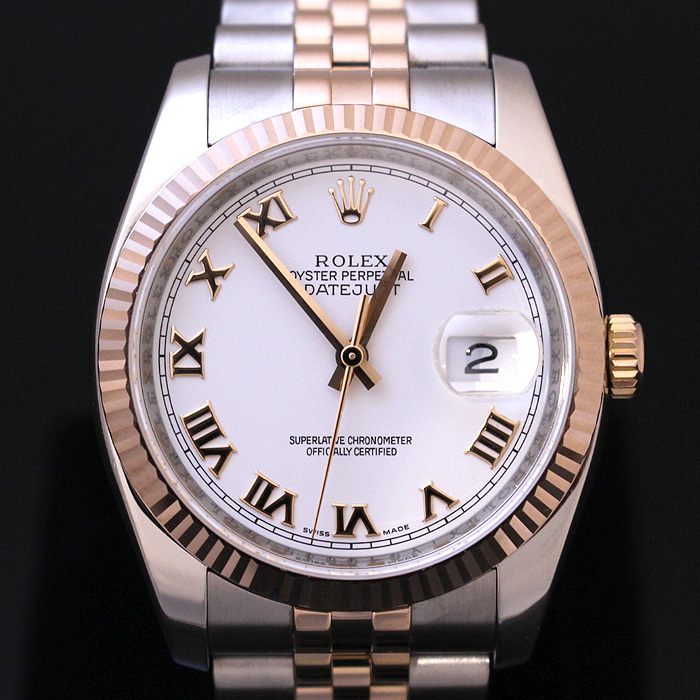 Rolex(로렉스) 116231 18K 로즈골드 콤비 로만 인덱스 데이트저스트 36 남성용 시계