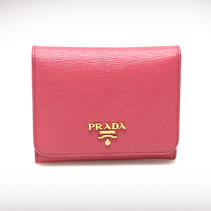 Prada(프라다) 1MH176 핑크 비텔로 무브 금장 메탈 로고 반지갑
