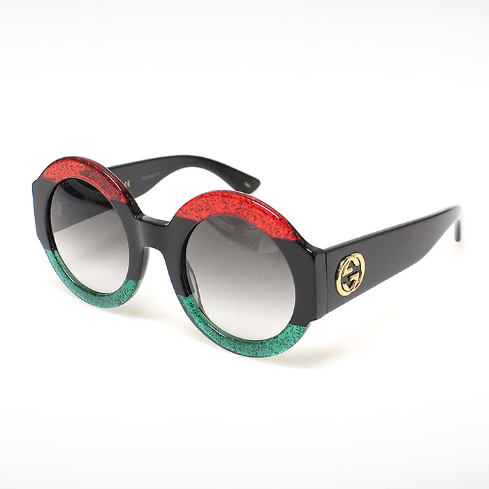 Gucci(구찌) GG0084S 블랙 프레임 레드 그린 글리터 라운드 선글라스