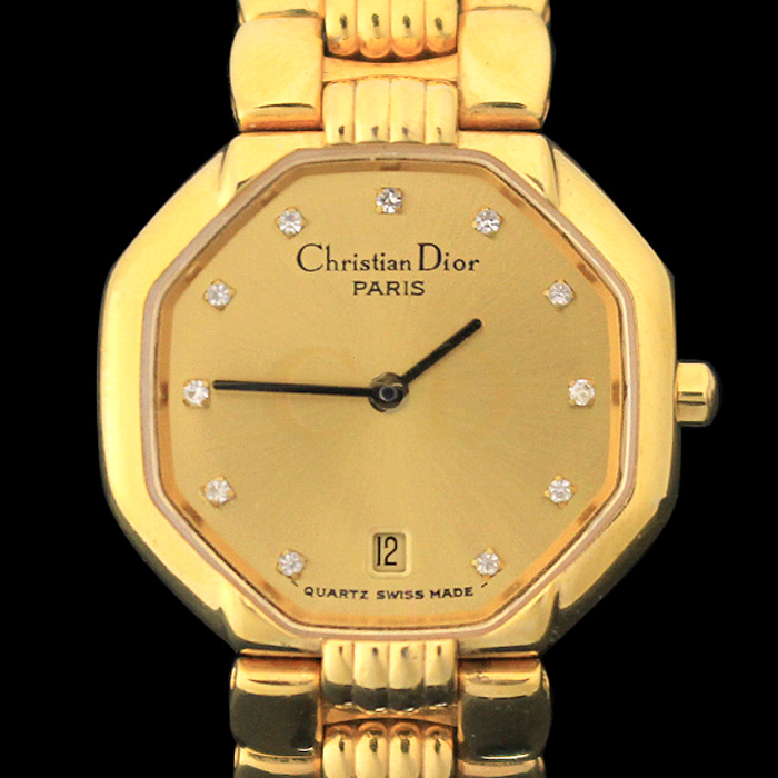 Dior(크리스챤디올) D48-153 옐로우 골드 도금 쿼츠 11P 다이아 DEPOSE 시계
