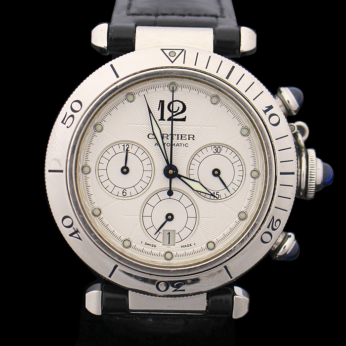 Cartier(까르띠에) W31030H3 38MM 스틸 오토매틱 크로노 파샤 가죽밴드 남성 시계