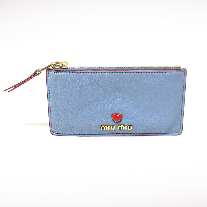 MiuMiu(미우미우) 5MB006 아스트랄 블루 마드라스 레더 하트 파우치 카드 지갑
