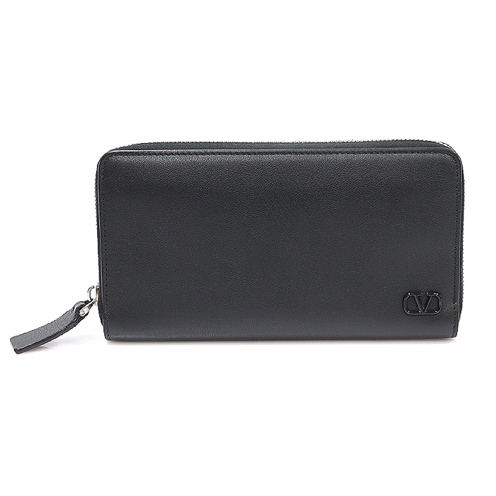 Valentino WY2P0570ZQU Black Leather VLOGO Signature Zipper Long Wallet