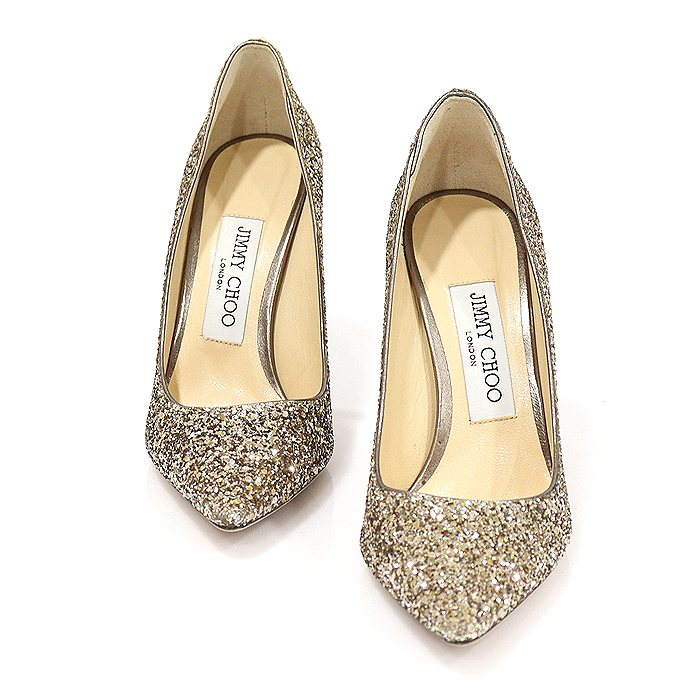 Jimmy Choo Champagne Gold Glitter ROMY Romy 100 Pumps Women&#039;s Shoes 35.5