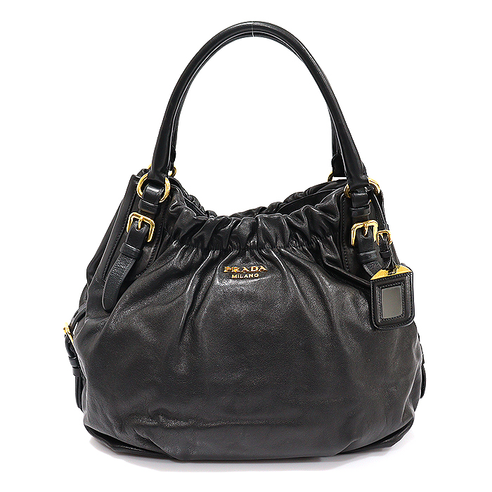 Prada (Prada) BR4223 Black Soft Carp Skin Gold Lettering Logo Tote Bag