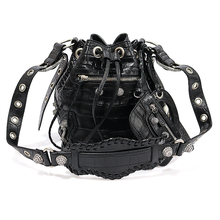 Balenciaga (Valenciaga) 702431 Black Crocodile Embossing Carp Skin LeCagol LE CAGOLE XS Bucket Shoulder Bag