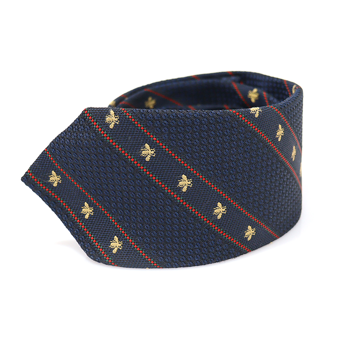 Gucci (Gucci) 451528 100% Silk Midnight Blue Red WEB Striped Bee BEE Decorated Tie