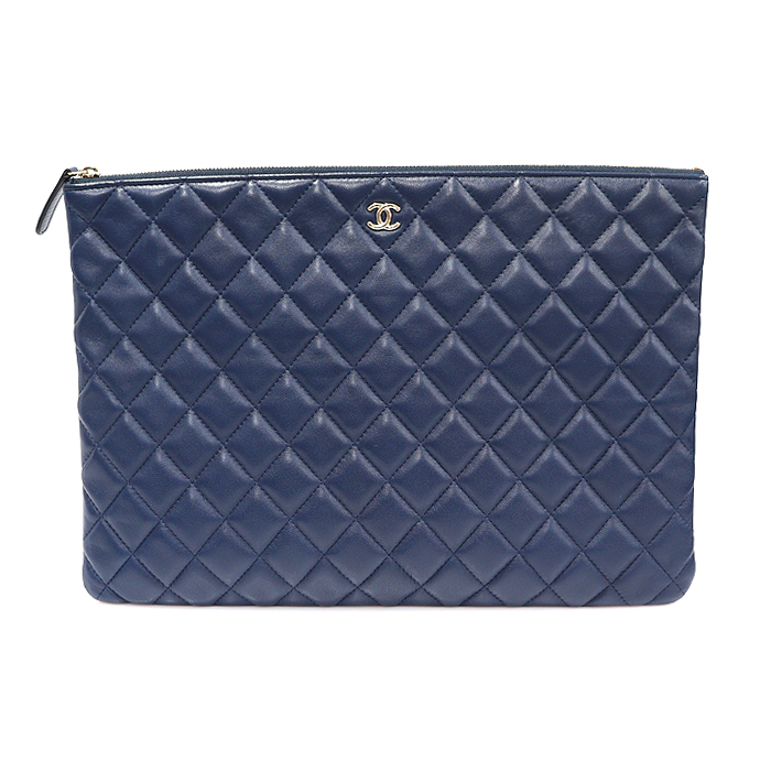 Chanel A82552 Navy Ramskin Gold Cloth CC Logo Classic Large OCASE Pouch Clutch (No. 22)