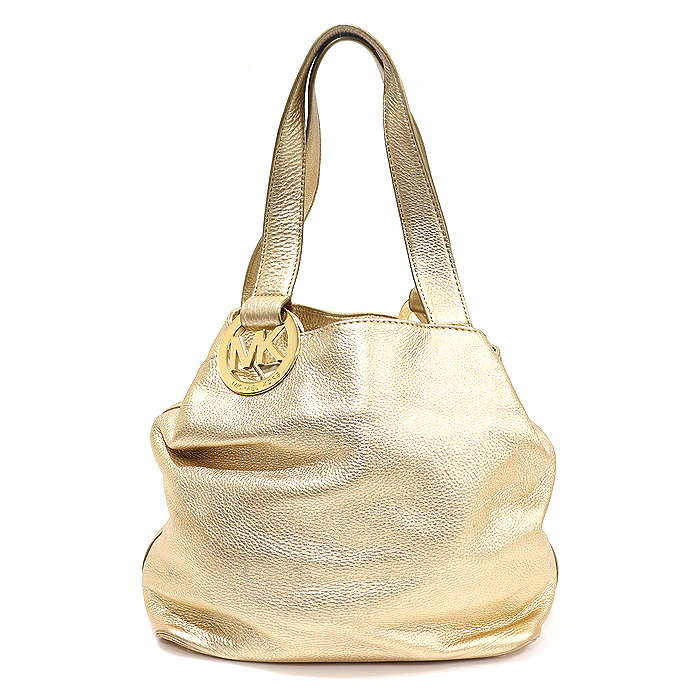 Michael Kors Metal Gold Leather Gold Logo Shoulder Bag
