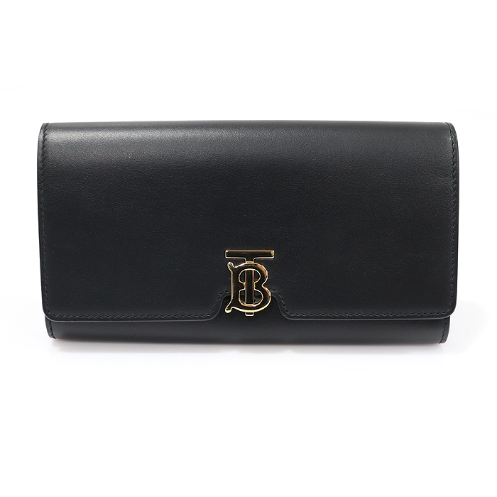Burberry 80551541 Black Leather Gold Sheet TB Continental Long Wallet