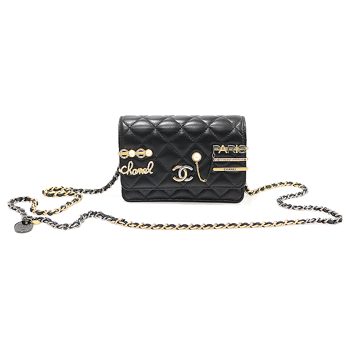 Chanel AP2510 Black Lamb&#039;s Skin CC Logo Coco Clip WOC Mini Chain Shoulder Bag (No. 31)