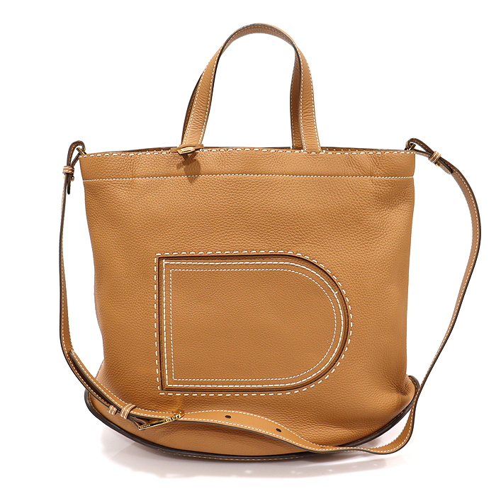 DELVAUX (Delvo) AA0427ATT0ADNDO VEGETAL Toruon Grained Leather Gold Medal Pin Cabas Surpique Pin Cabas Tote 2WAY