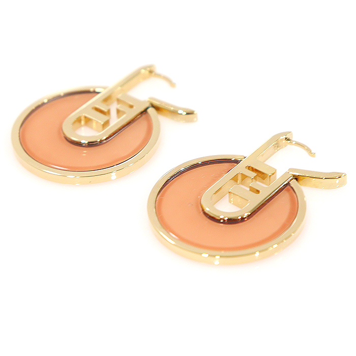 Fendi 8AH531 Gold Bronze FF Logo O&#039;Lock Drop Hoop Earrings