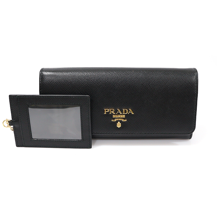 Prada (Prada) 1MH132 Black Saffiano Gold Metal Lettering Logo Long Wallet