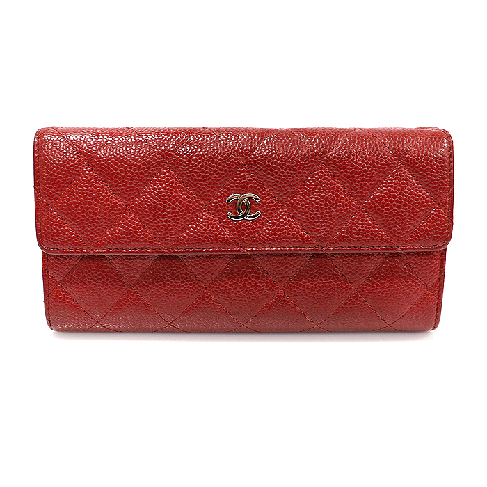 Chanel A50096 Red Caviar Silver Market CC Logo Classic Timeless Flap Long Wallet (No. 21)