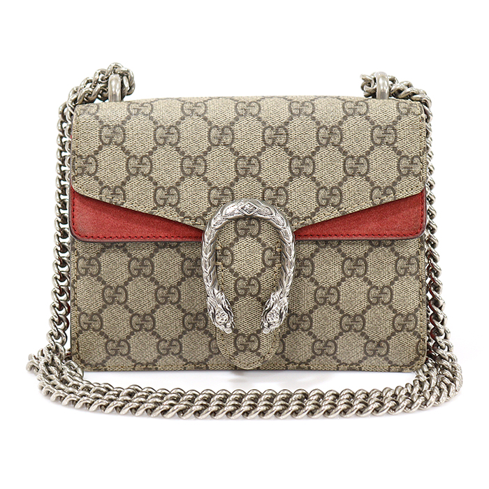 Gucci 421970 GG Supreme Canvas Red Suede Dionysus Mini Chain Shoulder Bag